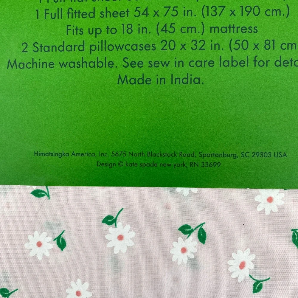 Kate Spade Sheet Set FULL Pink Daisy Floral 100% Cotton Percale Cottagecore